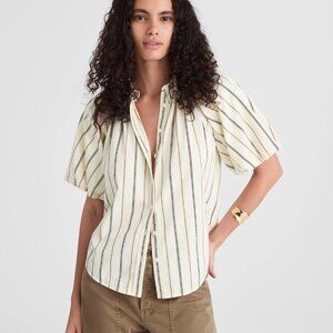 Madewell Shirred Bubble-Sleeve Button-Up Shirt in Poplin